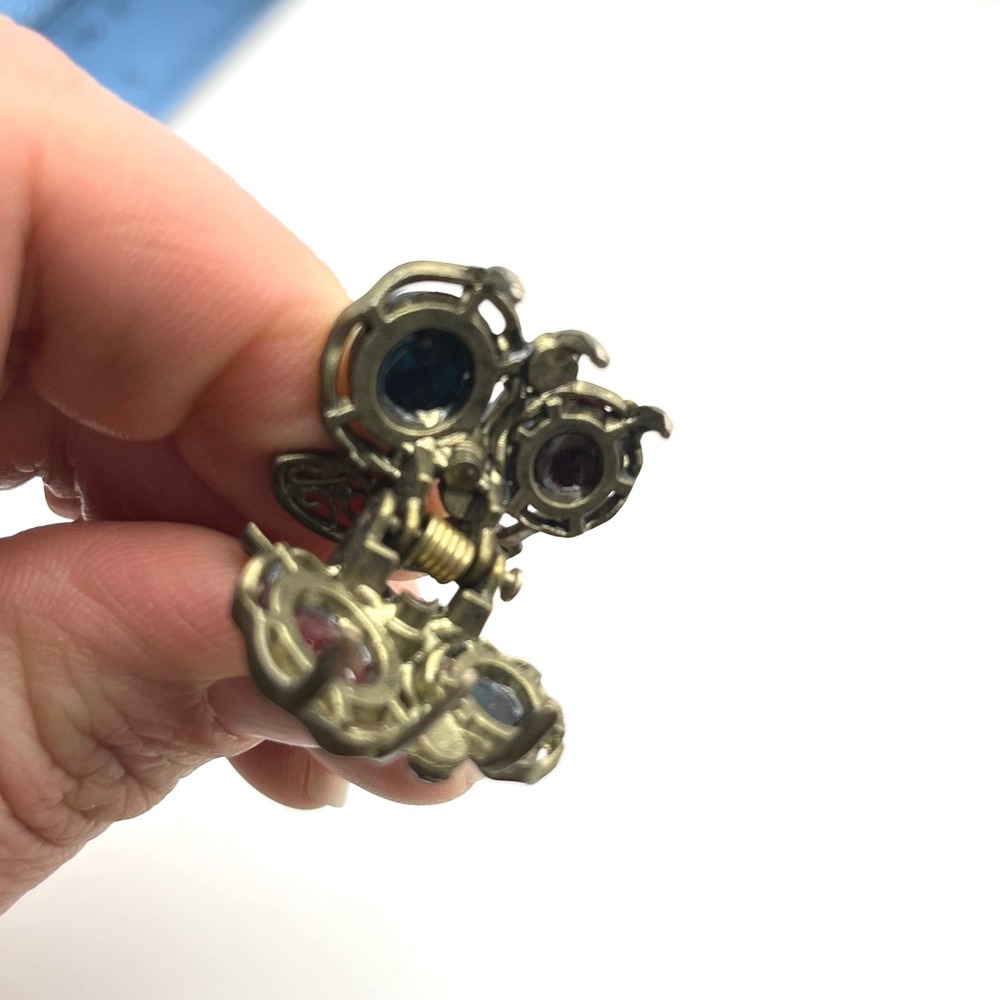 Vintage Style Mini Hair Claw Clip Bronze Filigree Red Teal Faux Stone Ornate - Picture 6 of 7